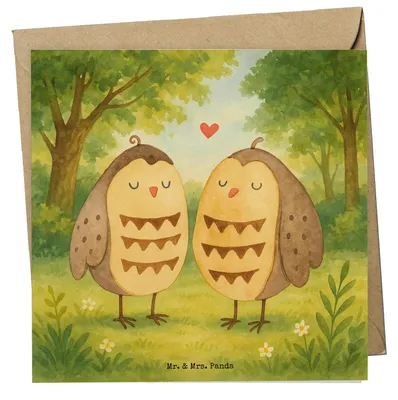Produktbild von Mr. & Mrs. Panda Grußkarte Eulen Liebe Design - Weiß - Geschenk, faltkarte, doppelkarte, Paar, Glückwunschkarte, Klappkarte, anlasskarte, Spruch, Eule, Romantisch