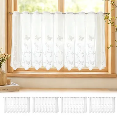 Transparente Gardinen 4er-Set 130x45 cm Blumenstickerei