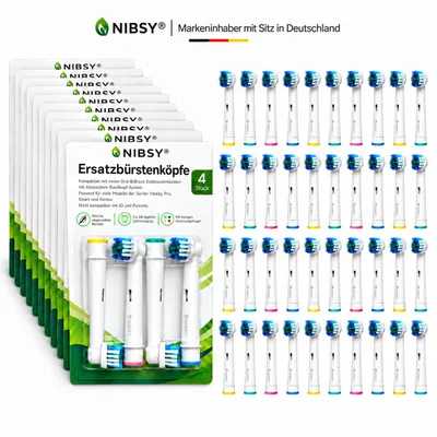 Produktbild von 40 Stück Ersatzbürstenköpfe für Oral-B Zahnbürste weiß – kompatibel mit runden, rotierenden Bürstenköpfen – sanft & gründlich reinigen – passend für Vitality, Pro, Genius, Smart, u.v.m.