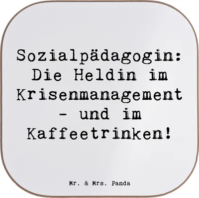 Produktbild von Mr. & Mrs. Panda Holzuntersetzer Spruch Sozialpädagogin - Weiß - Geschenk, Berufsliebe, Berufsalltag, Erwachsenenhilfe, Sozialpädagogik, Beruf, Berufsgestaltung, Coaster