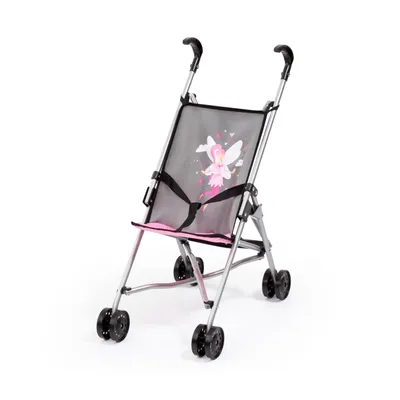 Image de Bayer Design 30566AA Poussette de poupée, poussette de poupée avec ceinture de sécurité intégrée, facile à plier, pliable, gris, rose avec fée