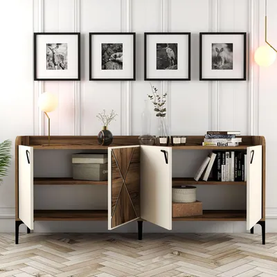 Immagine prodotto di Elini - Credenza, 180x35x78h cm Bianco Crema, 2 Ripiani
