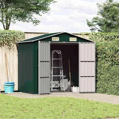 Produktbild von Gerätehaus Grün 205x129x183 cm Verzinkter Stahl, Gartenhaus Geräteschuppen Fahrradschuppen für Hinterhof Terrasse Rasen46297