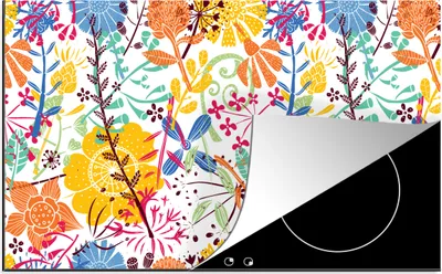 Produktbild von KitchenYeah© Herdabdeckplatte Blumen - Pflanzen - Regenbogen - Muster , 83x51cm, Küche Deko, Glaskeramikkochfeld Herdabdeckung, Abdeckplatte fùr Kochfeld