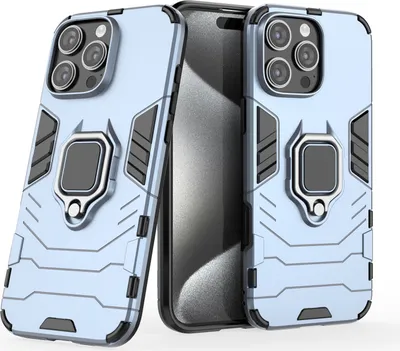 Produktbild von Hülle iPhone 16 Pro Handyhülle Stoßfest 360° Ring Ständer TPU Back Cover Türkis