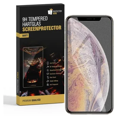 A product box for a screen protector is shown next to a smartphone with the screen protector applied.
