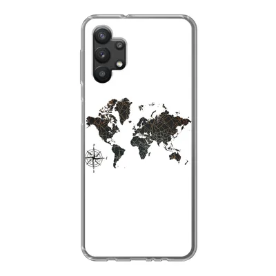 Produktbild von MuchoWow® Handyhülle Schutzhülle Hülle für Samsung Galaxy A32 5G Weltkarte - Gold - Schwarz - Windrose Silikon Softcase Handy Hülle - Softcase