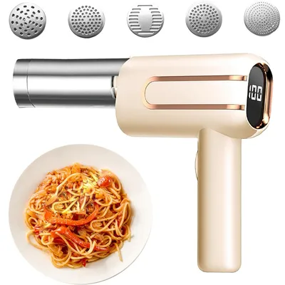Produktbild von Handgeführte elektrische Spaghetti-Maschine, 4000mAh Akku 5 in 1 Akku-Spaghetti-Maschine, mit Leistungsanzeige, geeignet für Spaghetti Lamian Nudeln