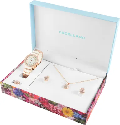 Image de Excellanc Coffret cadeau avec montre dame, collier, bague et boucles d'oreilles