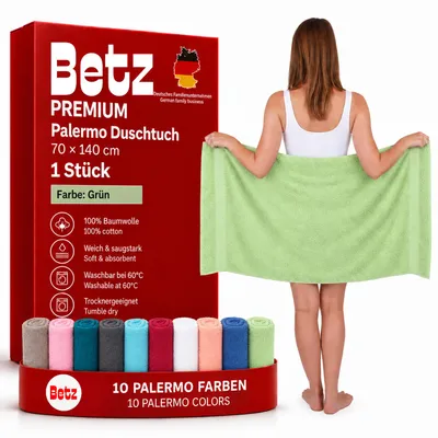 Produktbild von Betz Duschtuch Badetuch Duschtücher Set Palermo 100% Baumwolle Handtuch Strandlaken Größe 70 x 140 cm Farbe grün