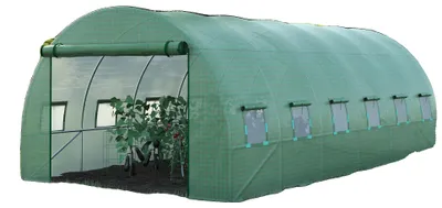 Imagen del producto de Plan para invernadero, material: tela Oxford, dimensiones: 6 m x 3 m x 2 m, superficie cubierta: 18 m², 12 ventanas, puerta enrollable con cremallera