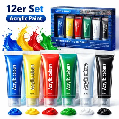 Produktbild von Acrylfarbe 12 Stück Malfarbe Künstlerfarbe Acrylfarben Tuben Malen Farben Bunt
