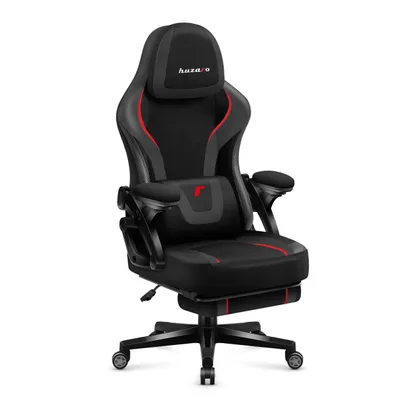 Image de Huzaro Force 4.6 | Chaise de jeu PC Chaise de bureau ergonomique | Repose-pieds Fonction bascule Appuie-tête réglable Dossier | jusqu'à 130 kg | Noir