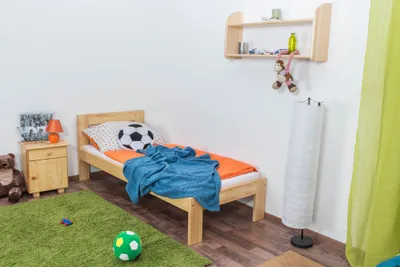 Produktbild von Bettrahmen für Kinder / Kinderbett 80 x 200 cm | Massivholz: Kiefer | Natur Lackiert