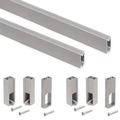 Produktbild von Emuca Satz von 2 x 1,15 m langen Luxe-Garderobenstangen mit Halterungen, Aluminium und Kunststoff, Steingrau lackiert