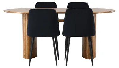 Image de Isolde ensemble pour salle à manger table à manger naturel 4 chaises velours noir.