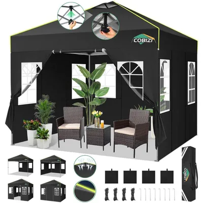 Immagine prodotto di Gazebo da esterno 3x3 metri, impermeabile e resistente alle intemperie invernali, con 4 pareti laterali, 3 altezze regolabili, protezione UV, strisce riflettenti, colore nero