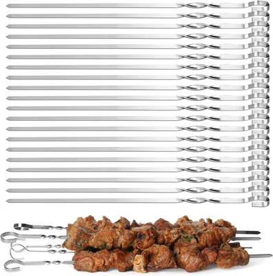 Imagen del producto de Brochetas de acero inoxidable, 20 unidades, 39 cm, para barbacoas y camping