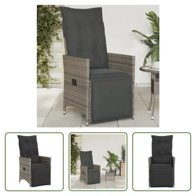 Image de The Living Store Fauteuil de jardin Réglable avec coussin Gris Poly Rattan