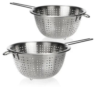 Produktbild von COM-FOUR® 2x Küchensieb aus Edelstahl - klassisches Nudelsieb mit Griff - rundes Abtropfsieb zum Waschen von Obst, Gemüse und Salat