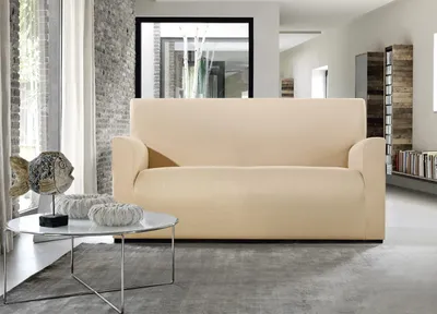 Elastischer 3-Sitzer-Sofa-Bezug, cremefarben, 150–220 cm