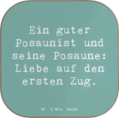 Produktbild von Mr. & Mrs. Panda Tischuntersetzer Spruch Posaune Liebe - Meeresbrise - Geschenk, Instrument, Musiker, Musikerwitz, Musik, Coaster, Musikinstrument, Musikerspruch, Lernen