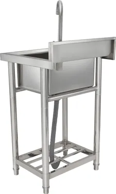 Obrázok produktu pre SucceBuy univerzálny drez z nehrdzavejúcej ocele, voľne stojaci malý drez s 1 priehradkou, s kohútikom a nožičkami, 40,6 x 33 x 22 cm, do garáže, reštaurácie, kuchyne, práčovne, certifikát NSF