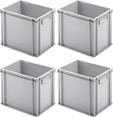 Produktbild von SuperSparSet 4x Eurobehälter mit geschlossenem Griff | HxBxT 32x30x40cm | 29 Liter | Grau | Eurobox, Transportbox, Transportbehälter, Stapelbehälter