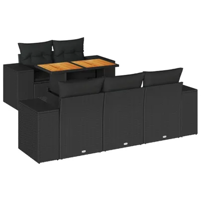 Produktbild von 6-tlg. Garten-Sofagarnitur mit Kissen Schwarz Poly Rattan