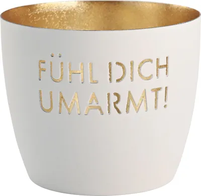 Produktbild von Giftcompany Geschenke Vertriebsgesellschaft mbH Madras Windlicht M Fühl dich umarmt! weiß/gold 8,5cm