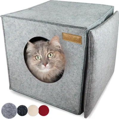 Produktbild von KaraLuna Katzenhöhle Filz fürs Regal I Kuschelhöhle Regal I Katzenhöhle für 2 Katzen oder große Katzen I Katzen Schlafplatz Katzenkorb Filz (hellgrau)