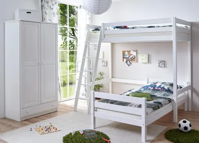 Produktbild von L-Bett 'Matthias' Kiefer massiv weiß