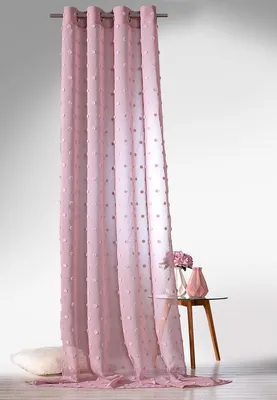 Produktbild von heimtexland ® Boho Vorhang Leinen Optik Transparent Deko Pompoms Ösenschal Gardine Typ764 Altrosa HxB 245 x 135 cm