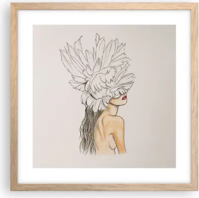 Produktbild von Gerahmtes Poster - Rahmen in heller Eiche - Mode Frau Zeichnung - 40x40 cm - Wand Bild - Wanddeko - Wandbilder - Kunstposter - Wandposter - Bilderrahmen - Bilder - Kunstdruck - P2NAC40x40-4873