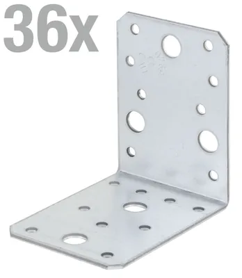 Zdjęcie produktu dla Alberts 832407 Łączniki kątowe, ocynkowane metodą Sendzimira, 90 x 90 x 65 mm, zestaw 36 sztuk