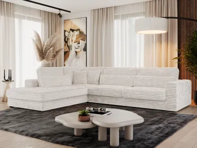Produktbild von MKS MEBLE Ecksofa Sofa L-Form Grau Struktur, Wohnlandschaft L-Form, Couch L Form, Sofagarnitur Couchgarnitur Polsterecke, Breite: 316 cm - Savona L - Beige Cord - Links