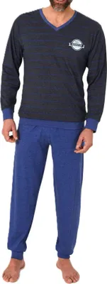 Produktbild von Normann Herren langarm Schlafanzug Pyjama mit Bündchen in eleganter Streifenoptik ; blau , 50
