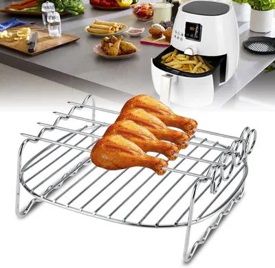 Image de Grille en acier inoxydable pour friteuse à air, à deux niveaux, de 16,7 x 16,5 x 7 cm, idéal pour les brochettes et les légumes