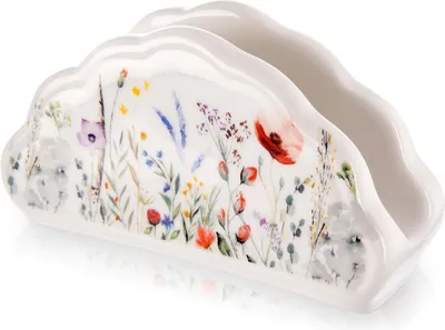 Image de Porte-serviettes en porcelaine, motif coquelicots, 13 x 4,5 x 7 cm