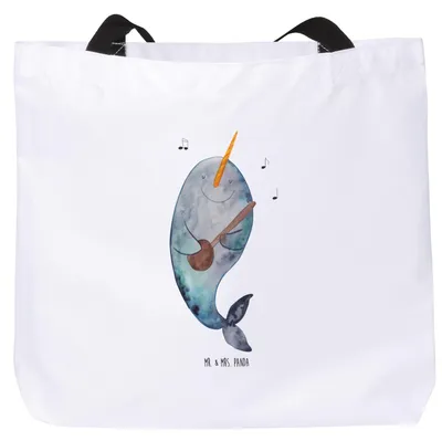 Produktbild von Mr. & Mrs. Panda Tote Bag Narwal Gitarre - Weiß - Geschenk, Laptoptasche, Reisetasche, Frust, Meer, Gespräche, Schultasche, Tasche, Strandtasche, Tanzen, Wal