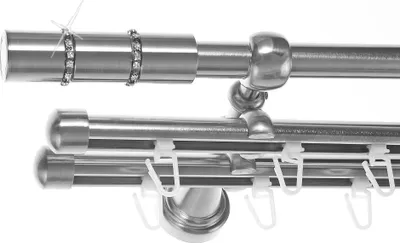 Produktbild von Rohr und Innenlauf Gardinenstange Edelstahl Look, Durchmesser 16mm, Wandträger H14RII, 3-läufig, Länge 240, Endkappe E26