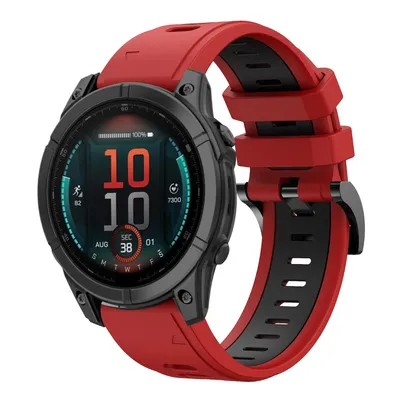 Image de Bracelet sport en silicone bicolore 22 mm rouge/noir pour Garmin Fenix E 47 mm
