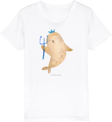 Produktbild von Mr. & Mrs. Panda Organic Kinder T-Shirt Sternzeichen Wassermann 9-11 Jahre (134/146) - Weiß - Geschenk, Kleinkinder, Meermann, Geburtstag Januar, Shirts für, Teenager