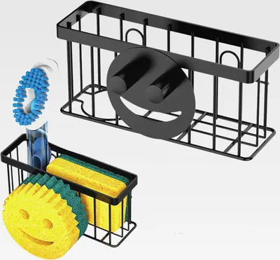 Produktbild von 2-in-1 Spülbecken Organizer-Schwammhalter Küche Edelstahl Spülen Organizer,Spülschwammhalter Mit 2 Klebstoff,Schwammhalter Spülbecken für Spülenstopfen,Schwamm,Bürste,Kein Bohren