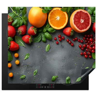 Produktbild von KitchenYeah© Herdabdeckplatte Obst - Bunt - Konkret , 58x51cm, Küche Deko, Glaskeramikkochfeld Herdabdeckung, Abdeckplatte fùr Kochfeld