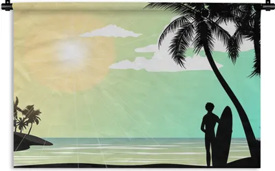 Produktbild von MuchoWow® Wandteppich Wandbehang Meer - Surfen - Sonne - Palme 120x80 cm Tapisserie Dekoration Wandtuch - Wanddekorationen - Wandtücher