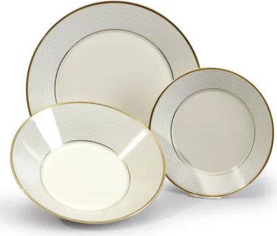 Zdjęcie produktu dla Thun 1794 Lea, zestaw talerzy, czeska porcelana, kość słoniowa, złoto, Thun, 18 szt