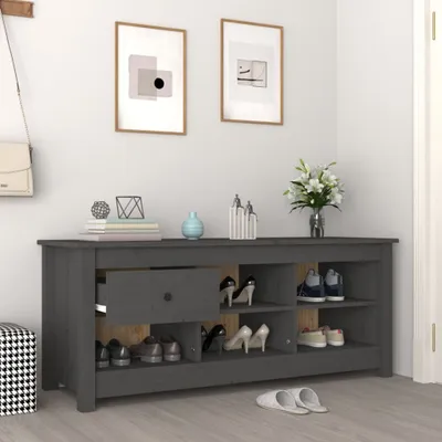 Produktbild von The Living Store Schuhschrank Grau 110x38x45,5 cm Massivholz Kiefer