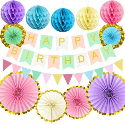 Image de Décoration d'anniversaire réutilisable, guirlande "Joyeux Anniversaire" aux couleurs pastel