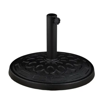 Obrázok produktu pre Stojan na slnečník Relaxdays, pre tyče s priemerom 38 – 48 mm, dekoratívny dizajn, odolný voči poveternostným vplyvom, do záhrady a na balkón, čierny